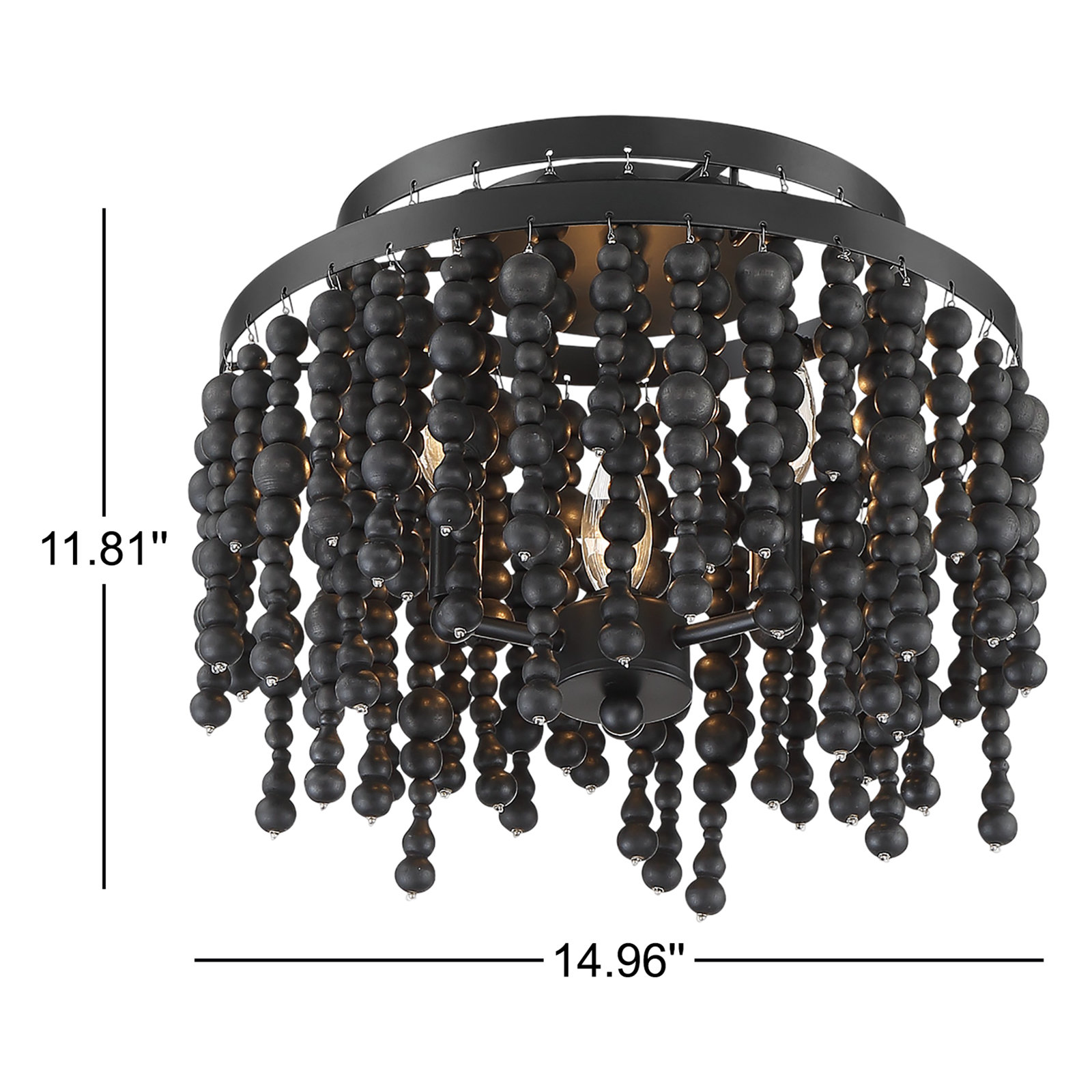 Marli 3 Light Wood Semi Flush Mount, Black