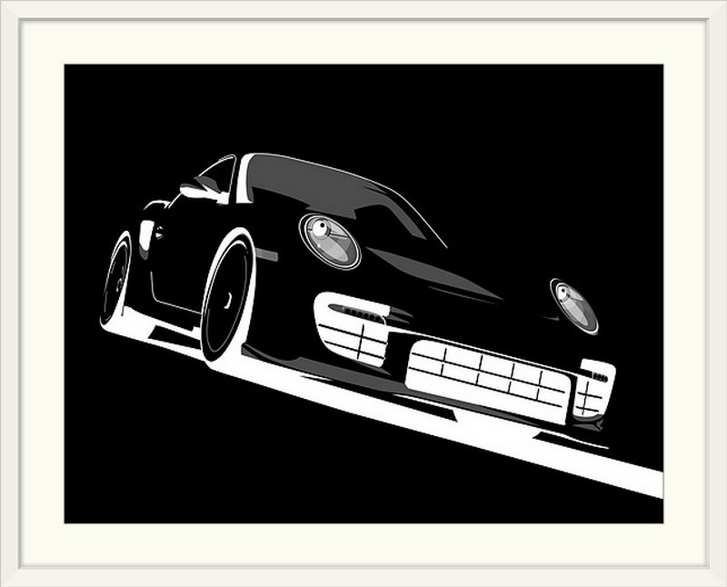 Impression d'art graphique «911 GT2 Night» par Deschamps, H 35 po x l 44 po x P 1 po, Cadre noir