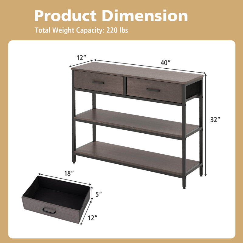 Console Entryway Table Sofa Side Table With Folding Fabric Drawers For Living Room