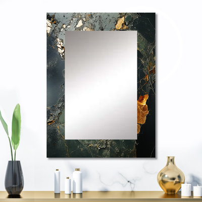 Doré et vert Terrazzo Marble Elegance II - miroir mural décoratif en marbre, miroir vert, impression d'art en métal