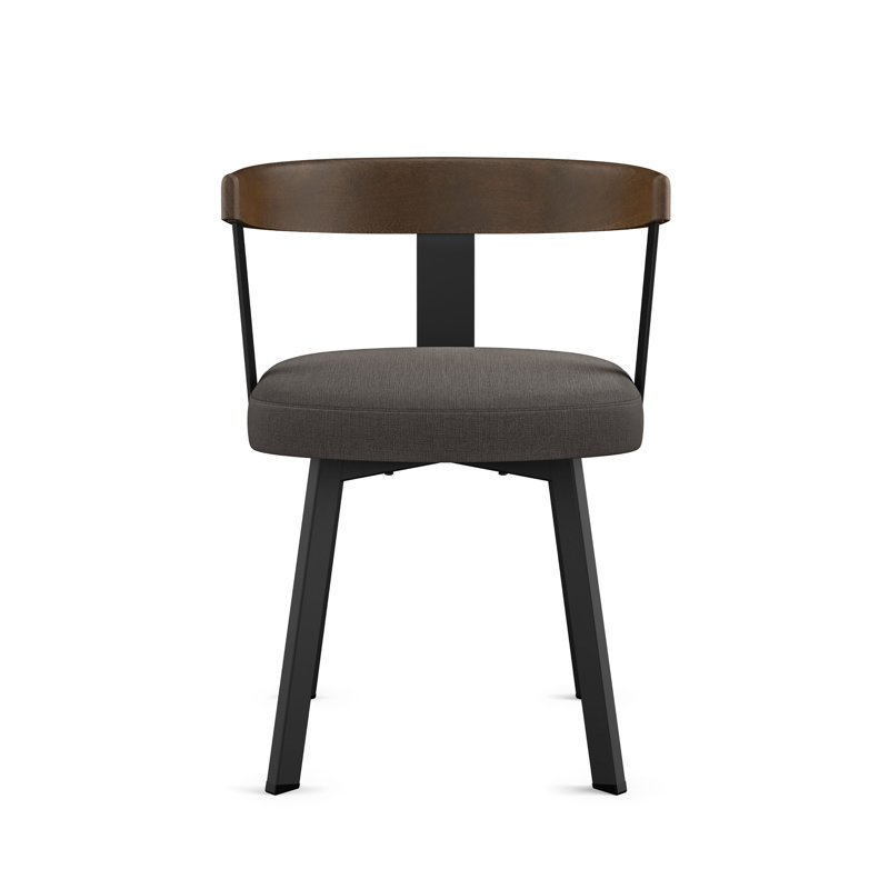 Drees Dining Chair with wooden backrest and arms, Charcoal Grey/Black
