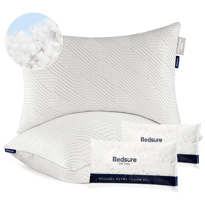 Bedsure Firm Shredded Memory Foam Pillows, Grey, Queen