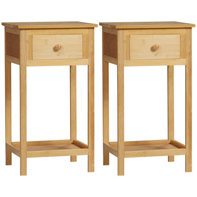Angil Latitude Run® Side Table With Drawer And Storage Shelf, Narrow End Table Nightstand With Bamboo Frame For Small Spaces, Natural