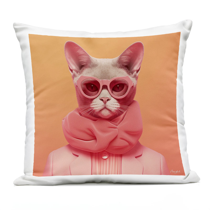 Coussin d'extérieur rétro en forme de chat sur fond orange, par Roozbeh, 18 x 7 x 18, CHAT ORANGE