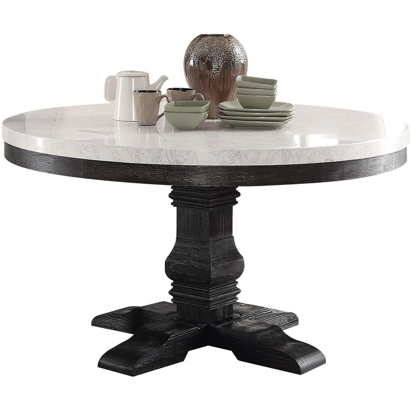 Olivia-Grace 54" Genuine Marble Pedestal Dining Table, Round Dining Table, Marble Dining Table, Modern Dining Table
