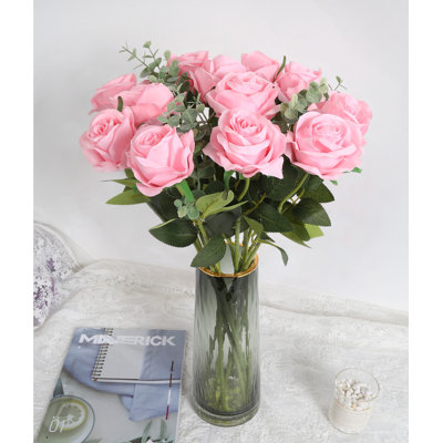 12 Pcs Artificial Flowers Roses Bulk Fake Silk Roses Bouquet With Long Stem (Vase NOT Included)