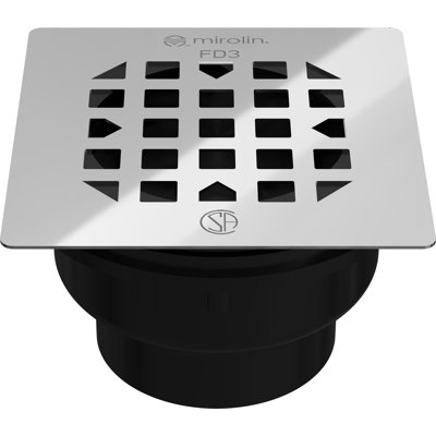 Grille et corps de siphon de sol carré chromés