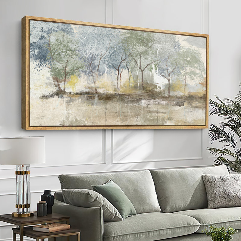 «Rustic Abstract Forest Landscape Extra Large», reproduction d'art sur toile encadrée, H 30 po x l 60 po, Naturel
