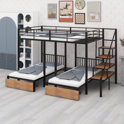 Triple Bunk Bed With Drawers And Staircase