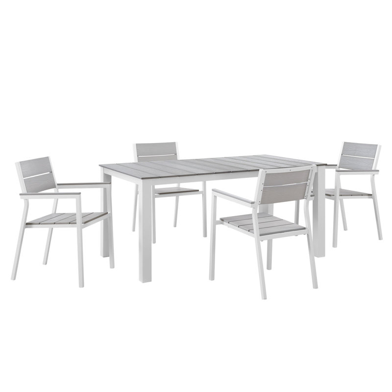 Ensemble repas d'extérieur 5 pièces Maine, Blanc clair / gris, H 33 po x l 35,5 po x L 63 po