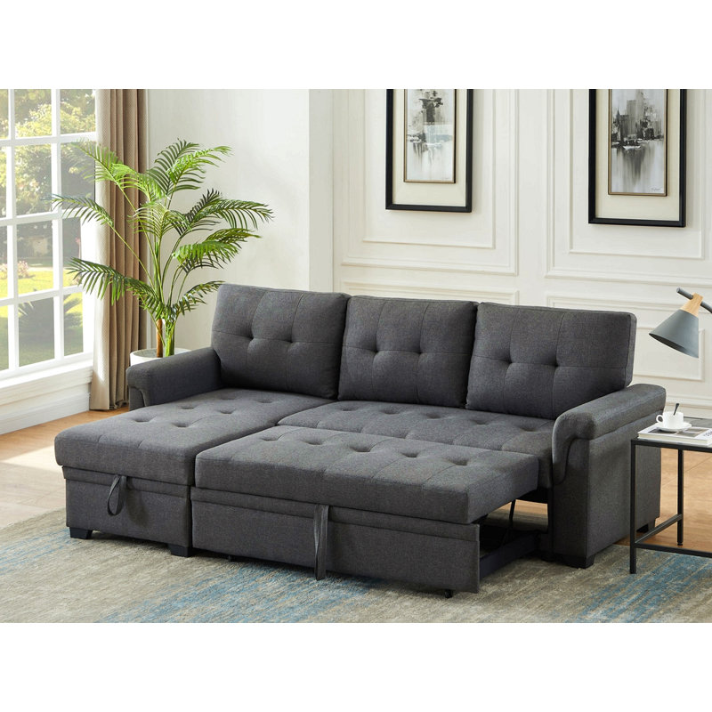 Canapé modulaire réversible en lin gris foncé de 84 po avec méridienne avec rangement Jardin