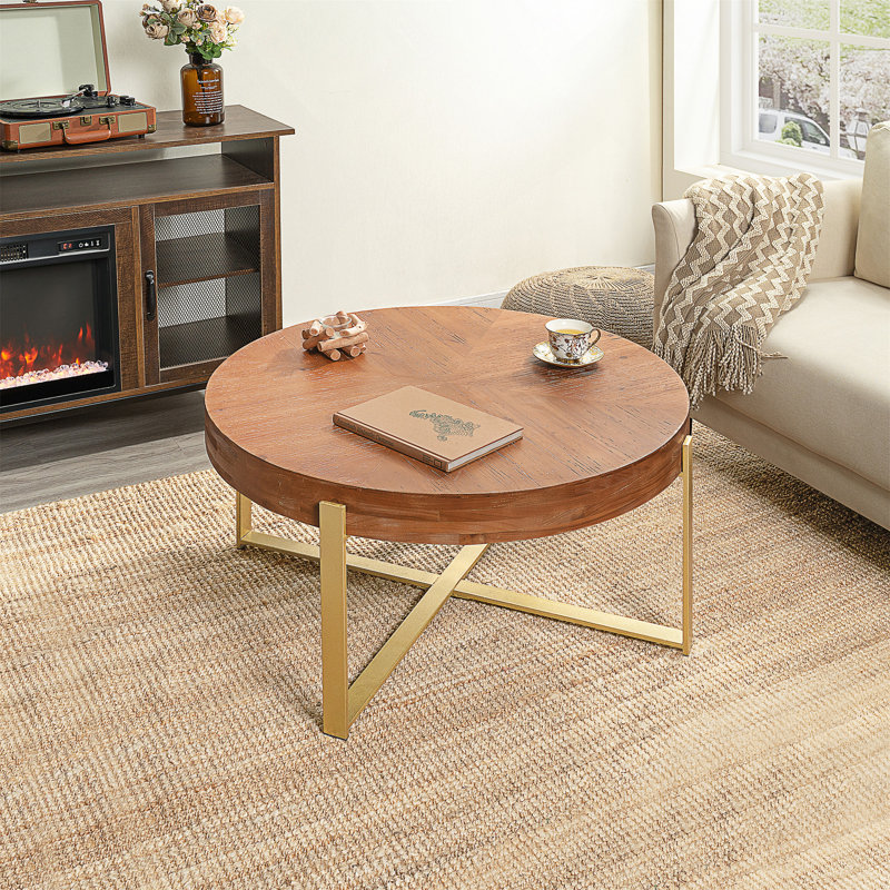Table basse moderne moderne, Naturel, H 17,72 po x L 33,86 po x l 33,86 po, Doré