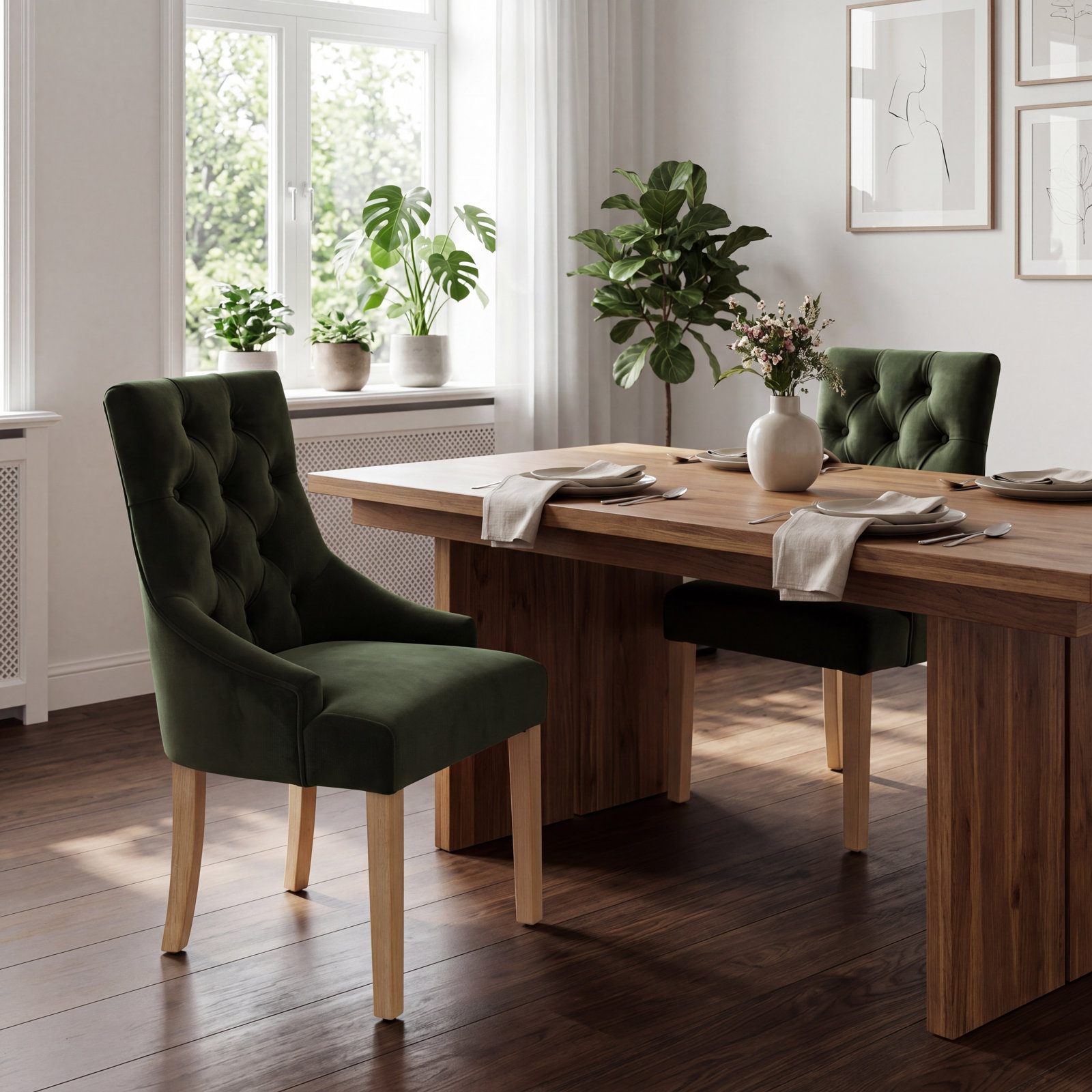 Thora Dining Chair, Dark Green Velvet