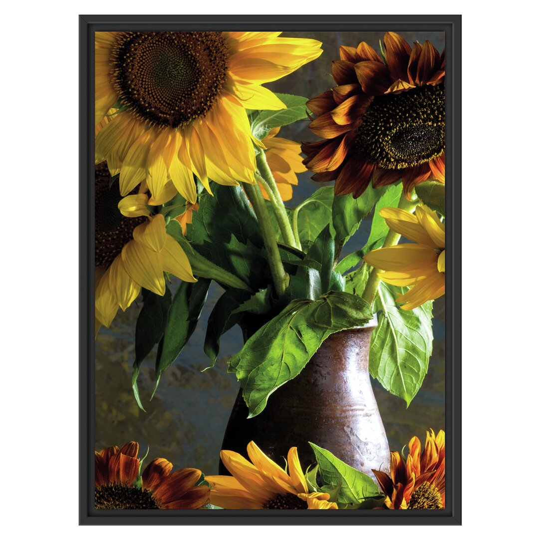 Gerahmtes Wandbild Sonnenblumen in Vase