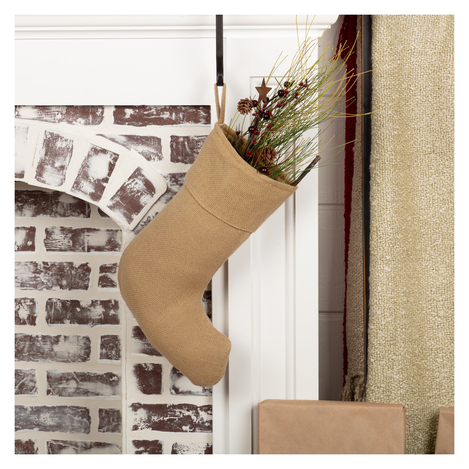 Festive Finds Burlap Stocking, 15" H x 11" W, Natural
