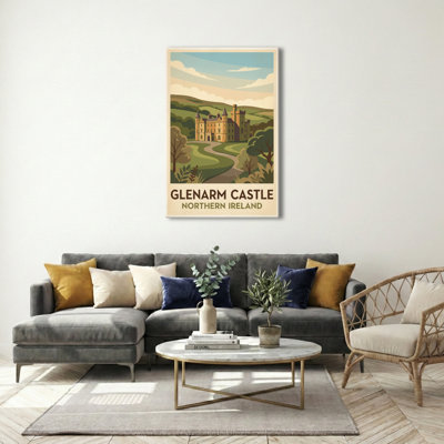 Glenarm Castle, Northern Ireland - Romantic Vintage Travel Poster of Historic Coastal Castle. Giclee Print on Wrapped Canvas. Wall Art, Home Decor - Castles & Palaces, Northern Ireland 1 Piece Wrapped Canvas Wall Art