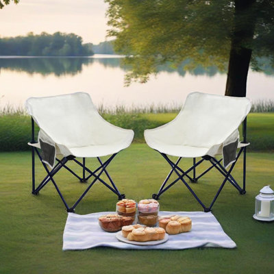 2 pièces, chaises de camping pliables, beige, extérieur, sac de transport, siège rembourré confortable, poche latérale, structure en acier robuste, support 264 livres, pêche, camping, chaises de barbecue 2 pièces pour