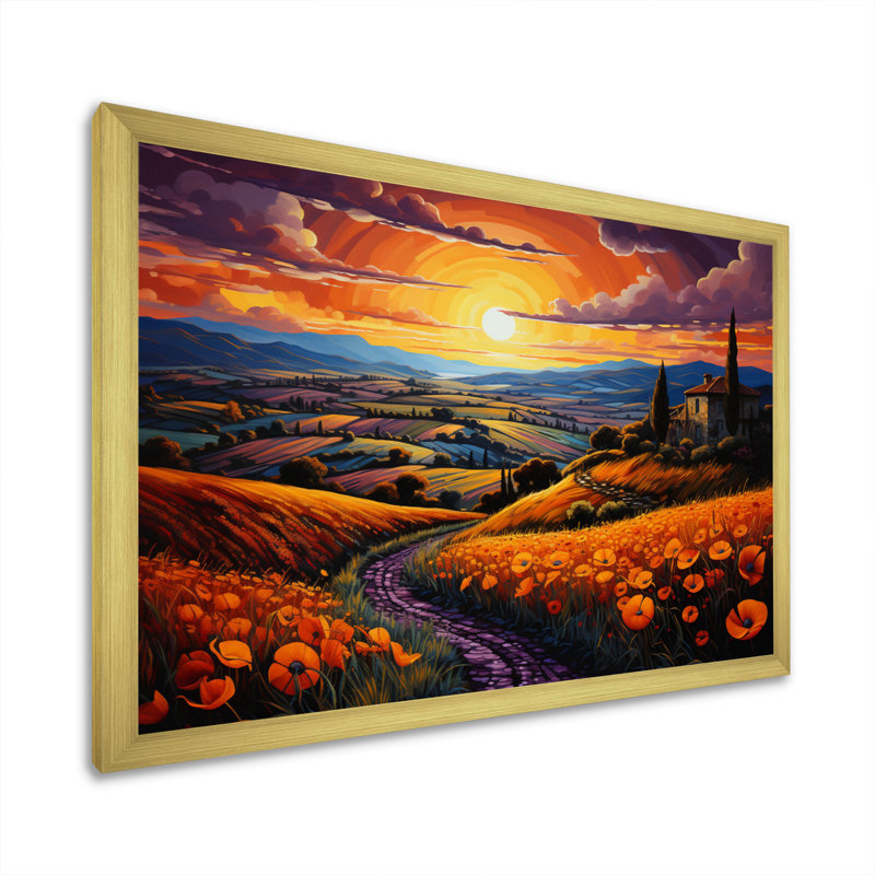 Italy Umbrian Sunrise - Italy Canvas Wall Art, H 16 po x l 32 po x P 1 po, Cadre doré à une seule photo