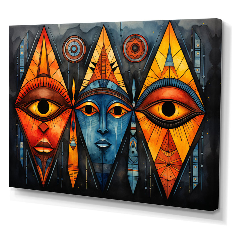 Motif tribal africain II sur toile, H 24 po x l 32 po x P 1 po, Toile tendue