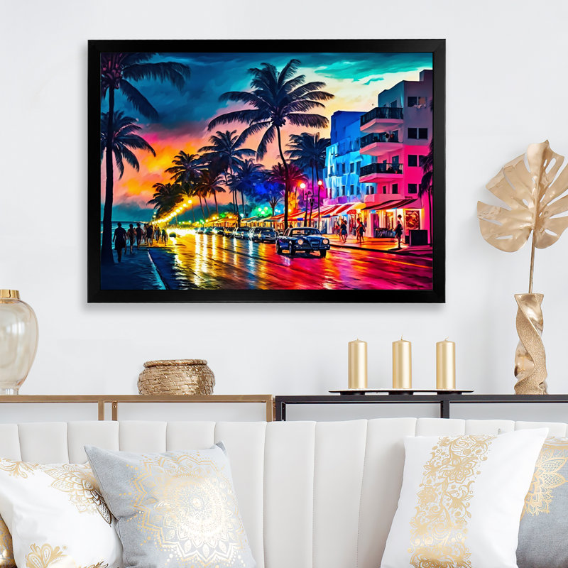 «Miami Beach Holidays 3 Architecture», impressions sur toile Miami, Cadre simple noir, H 12 po x l 20 po x P 1 po