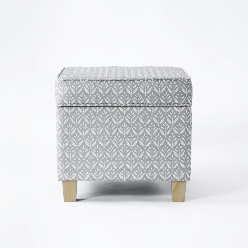 Asha 17.5" Square Storage Ottoman, Light Gray Print
