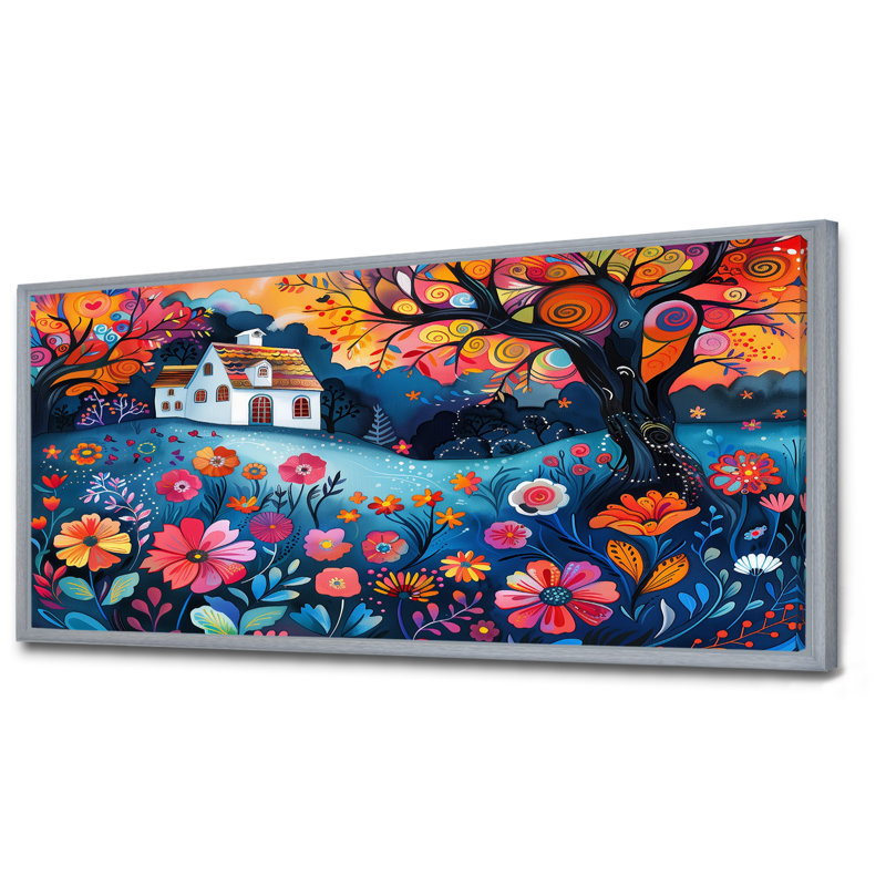 Orange, orange, été, jardin, beauté du jardin IV - ferme, art mural, salon, Encadrement argenté, H 16 po x l 32 po