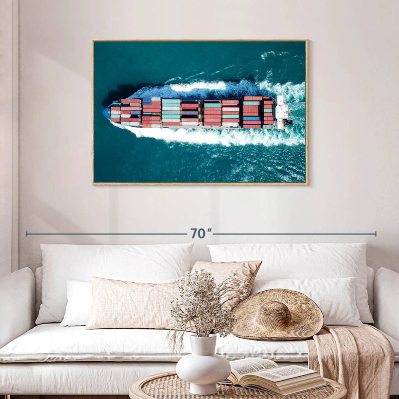 Bateau en métal, Cadre flottant en bois naturel, 43 po x 29 po