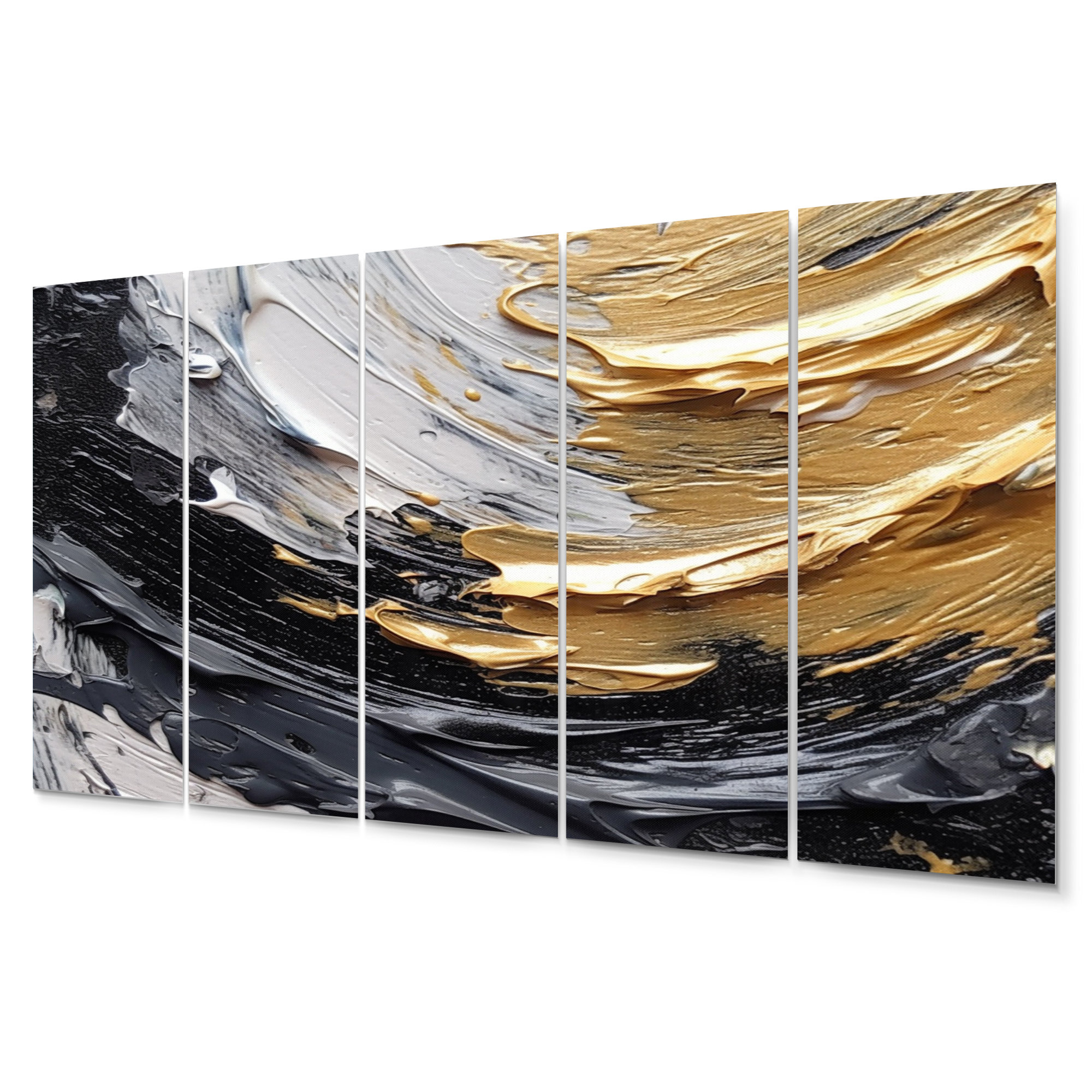 DesignArt Gold Black Spiral Illusions I 5 Pieces