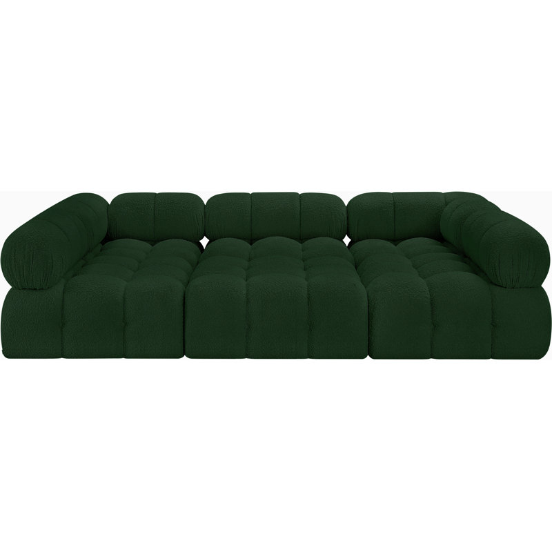 Ames 102" Upholstered Sectional, Green Boucle Fabric