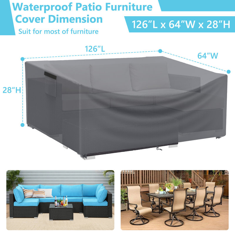 Heavy Duty Patio Furniture Cover for Garden and Deck Waterproof Rectangular Outdoor Furniture Cover, Gray