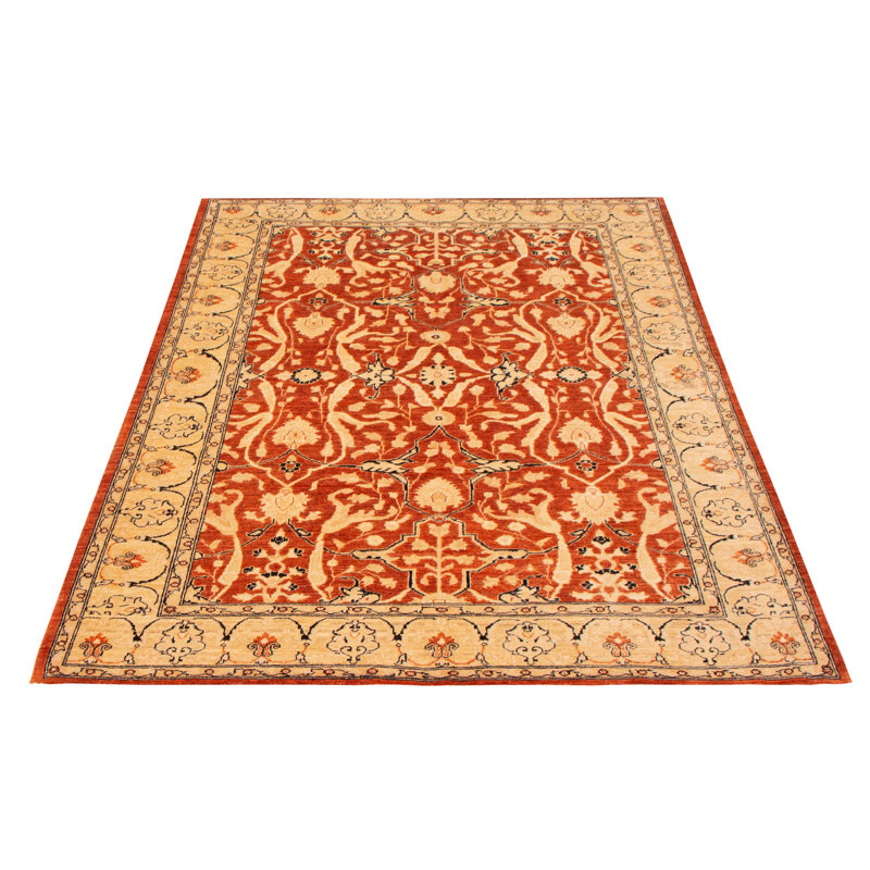 Tapis unique en laine noué à la main 6 pi 3 po x 8 pi 6 po nouvel âge Bladyn - brun / beige / vert
