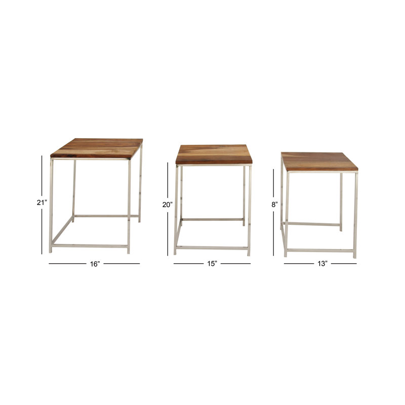 Tables d’imbrication en bois/acier inoxydable 3 pièces