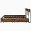 Grand lit à 4 tiroirs, plateforme en métal avec tête de lit en bois, station de charge, rangement pour lit au look classique, plateforme, méthode d'assemblage facile