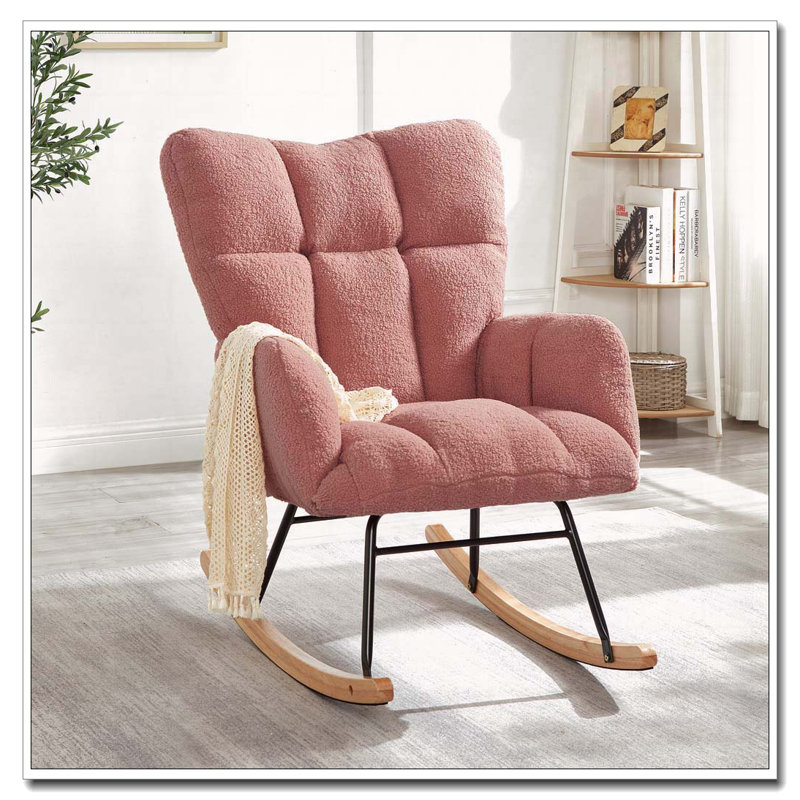 Chaise berçante en tissu Teddy, Noir