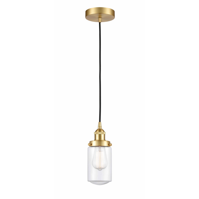Luminaire suspendu cylindrique à 1 lumière Saroyan, Transparent, Or satiné