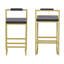 Ensemble de 2 tabourets de bar avec dossier et repose-pieds, chaises de salle à manger rembourrées en velours pour îlot de cuisine (doré et gris)