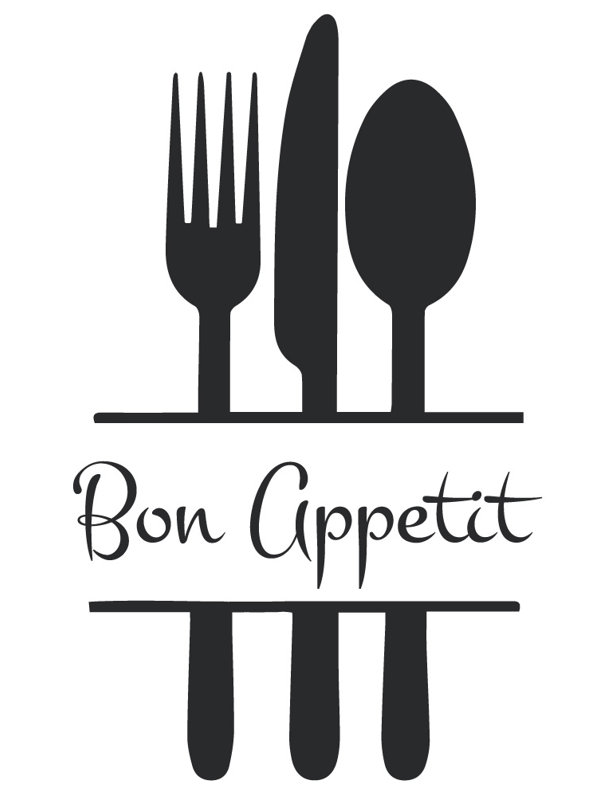 Décalcomanie murale de cuisine bon appetit, H 57 po x l 35 po x P 0,01 po, Noir