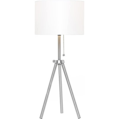 Lampe de table à trépied 23,5 po Tujuan, réglable en hauteur, corps 100% métal avec abat-jour tambour en lin, lampe de chevet, lampe de table de chevet, lampe de table d'appoint pour le salon, la chambre à coucher, le bureau