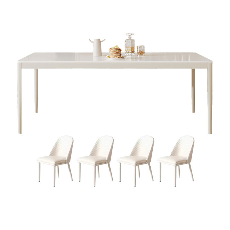 Pure White Matte Rock Slab Dining Table, 29.52"H x 62.99"L x 31.49"W