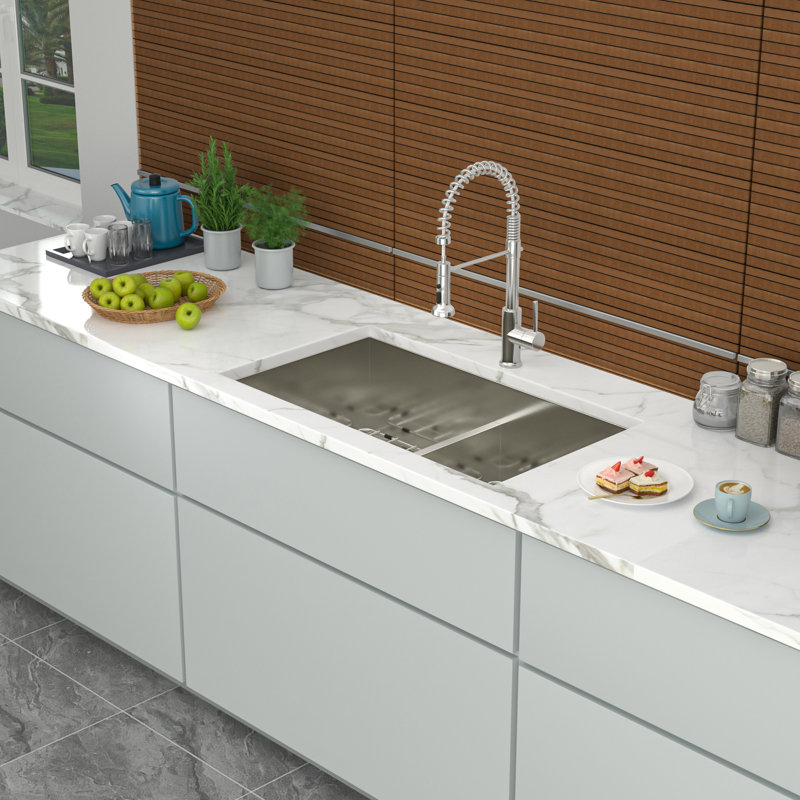 33"X19" Double Bowl Kitchen Sink, Stainless Steel 16 Gauge Undermount, 10" Deep Basin, Rear 3.5" Drain For Extra Space 50/50 Undermount Sink 33"X19", Gauge, Enhances Efficiency And Style