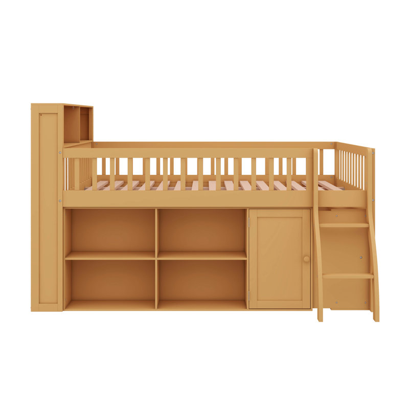Lit mezzanine en bois avec tête de lit avec rangement et éclairage DEL, lit mezzanine compact avec options de rangement intégrées