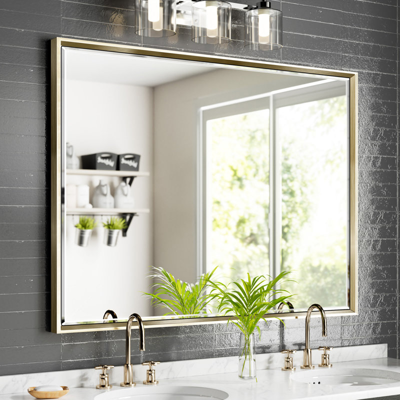 Miroir de salle de bain Lohoski, Or brossé, 30 po x 40 po