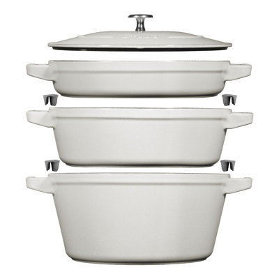 Cocotte empilable Staub, format moyen, 4 pièces, en fonte, couleur truffe blanche