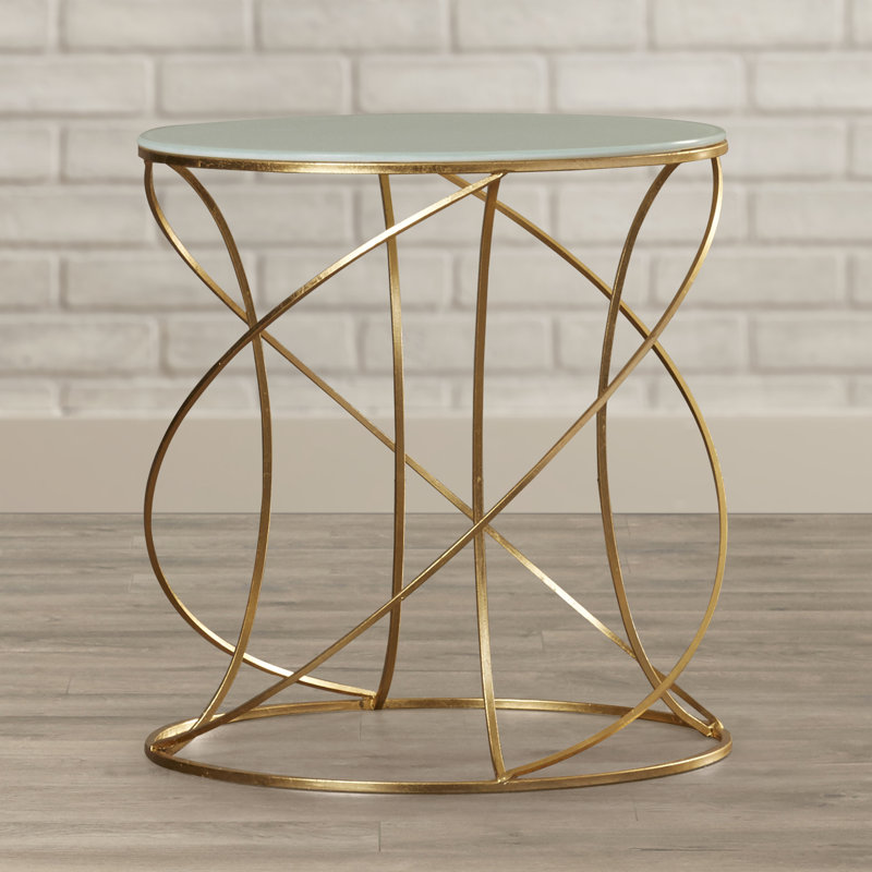 Rex Glass Top End Table, Gold / White