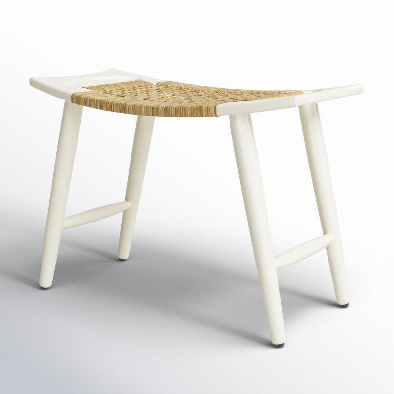 Tristan Natural Wood & Rattan Stool, White