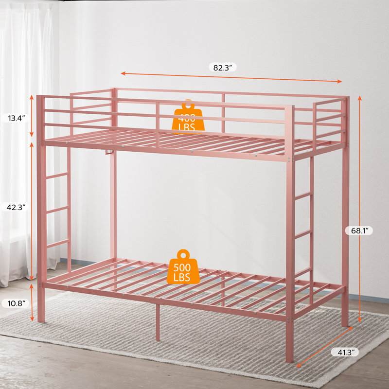 Lit plateforme en métal Alyda, Rose, Lit superposé simple TG sur simple TG