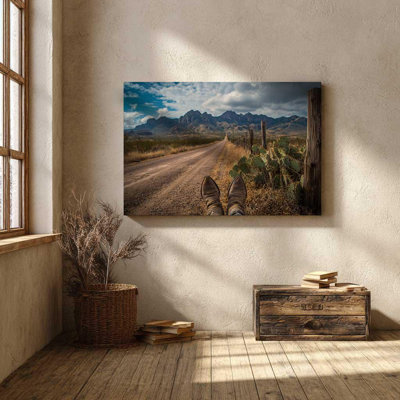 Texas Cowboy Boots Canvas Print â€“ Rustic Desert Road Wall Art