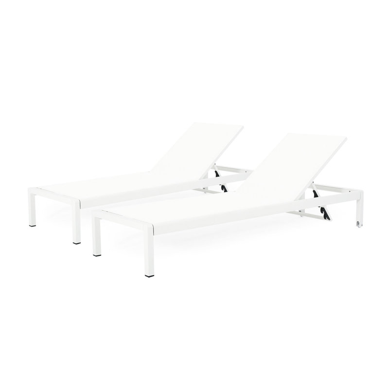 Chaise longue ajustable blanche avec filet respirant et support stable, de 2 à 2 rouille - Support en aluminium