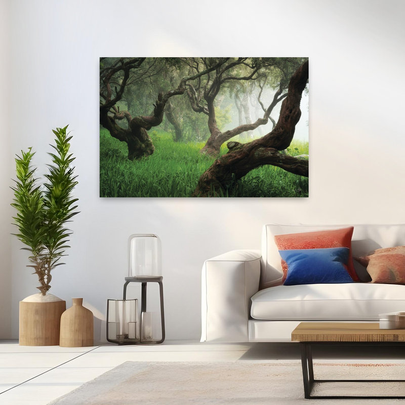 Art contemporain de paysage forestier abstrait dansant, 32" H x 48" W