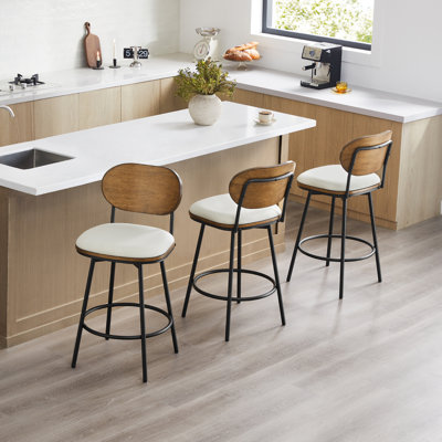 Avriel Modern Swivel Stools With Wooden Back & Metal Legs by Wade Logan